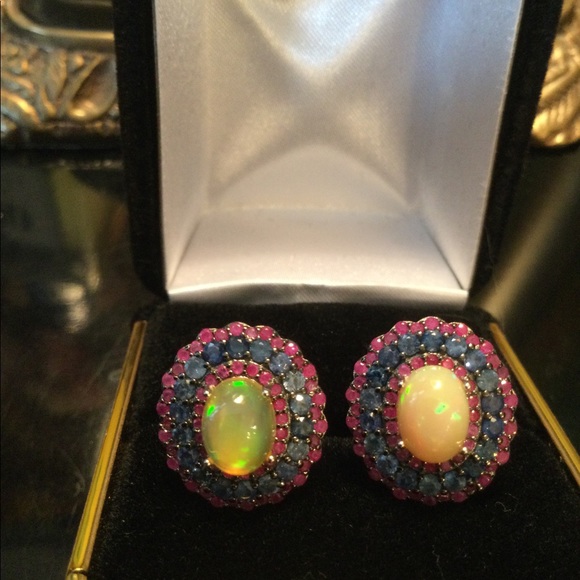 Exquisite Genuine Fiery  Opals with Sapphires & Rubies - Picture 2 of 7